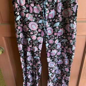 Vera Bradley Black Pajama Pants with Pink & Light Blue Floral Print